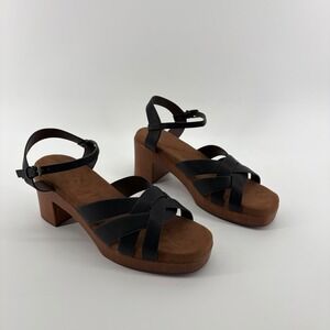 Sonoma Irene Sandals Black Womens Size 10 Strappy Wood Block Heel Platform
